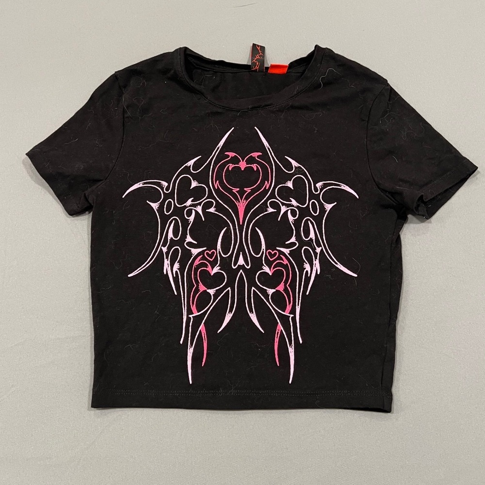 Vitriol Black Pink Cyber Sigilism Butterfly Graphic Crop Top Baby Tee Small